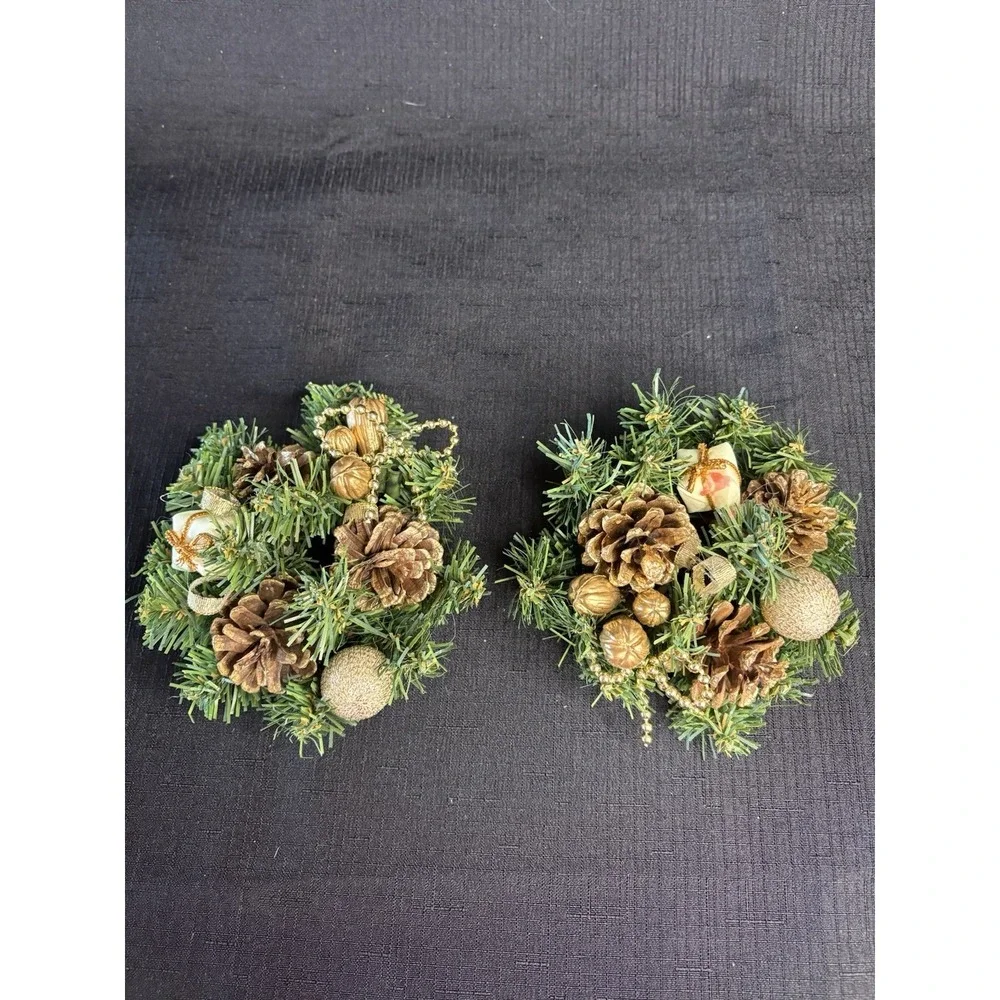 Christmas Centerpiece Candle Holder Rings 3 Piece Set Large Small LG Green Gold